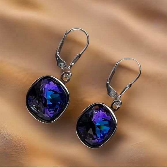 No Brand Jewelry - Earrings with heliotrope Swarovski crystal handcrafted